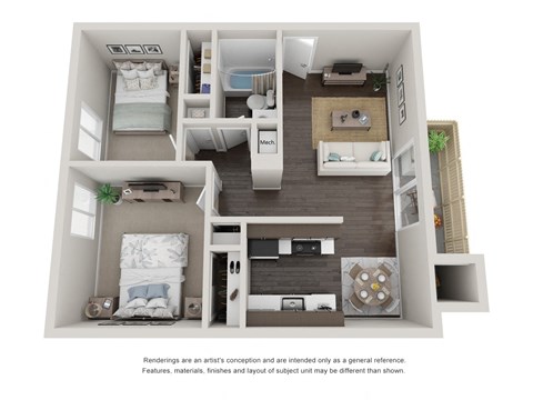 The Sycamore 2 bedroom 1 bathroom Floor Plan with 768 Square Feet at Willow Grove Apartments, Sacramento, 95825 